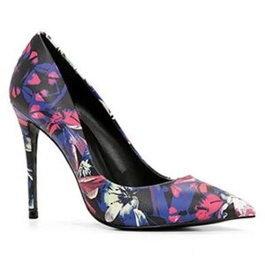 ALDO Textured Blue Navy Pink White Floral Pointed Toe Stiletto Pumps 8